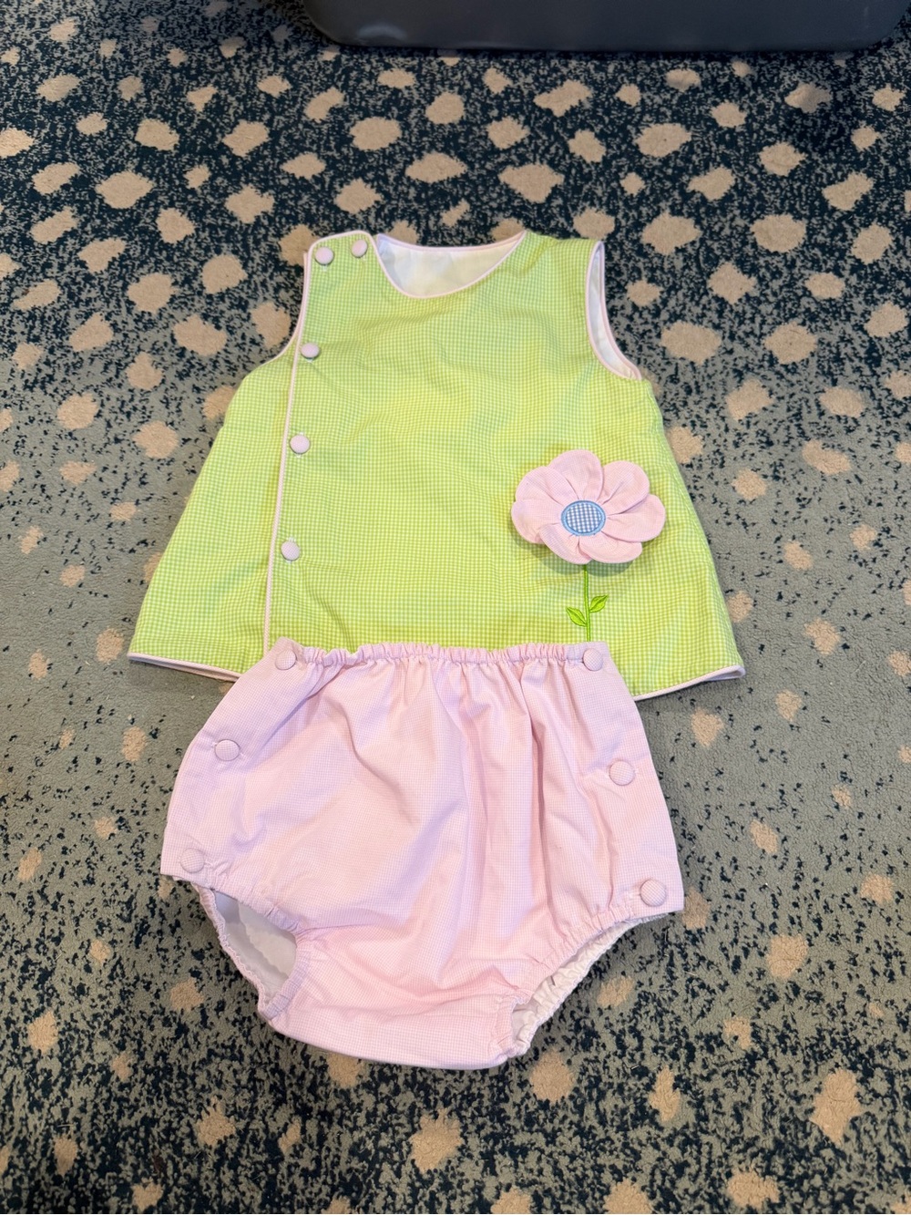 Green & Pink Flower Appliqué Baby Matching Set